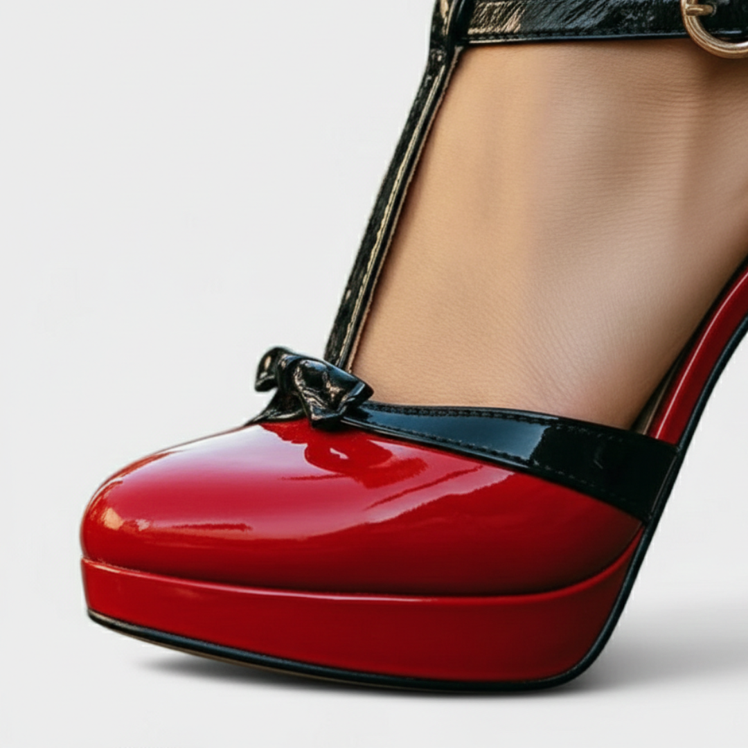 Vera | Women's Platform High Heels with T-Strap and Bow Detail