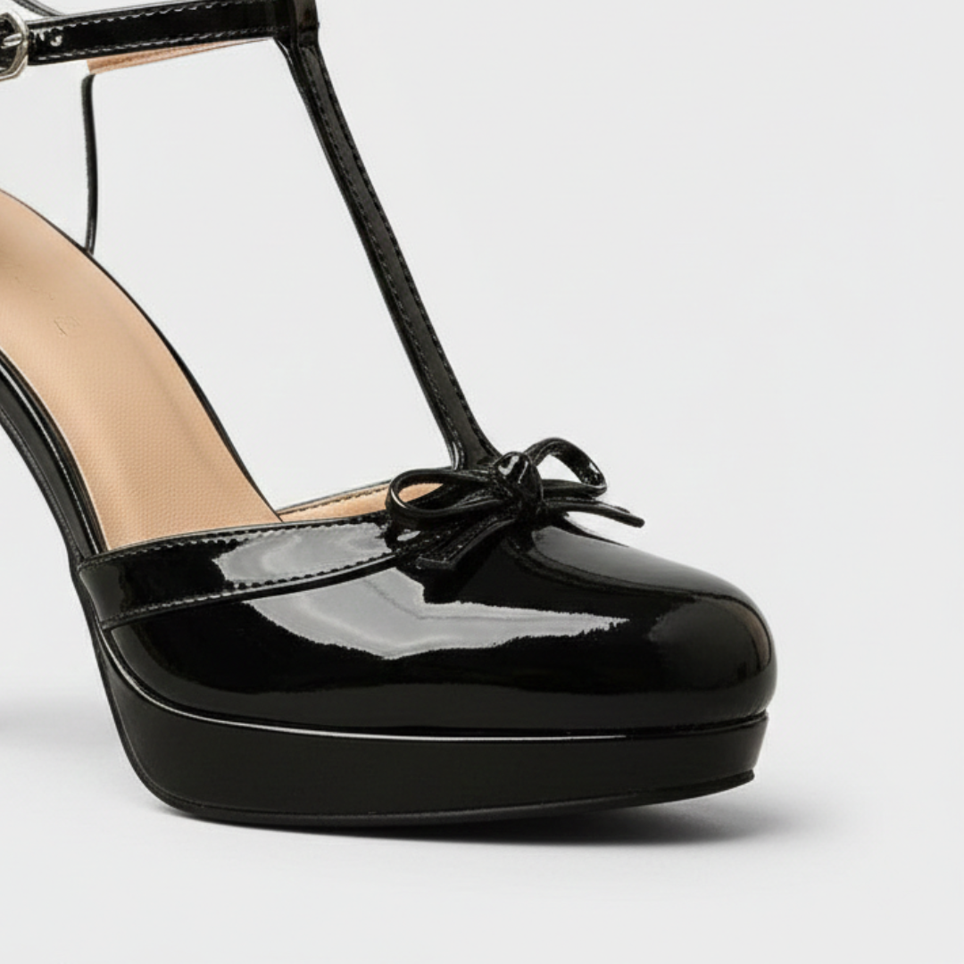 Vera | Women's Platform High Heels with T-Strap and Bow Detail