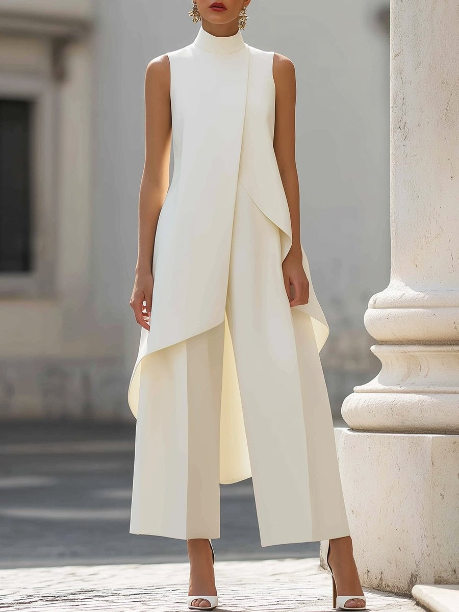 Completo Due Pezzi da Donna con Tunica Asimmetrica e Pantaloni Palazzo