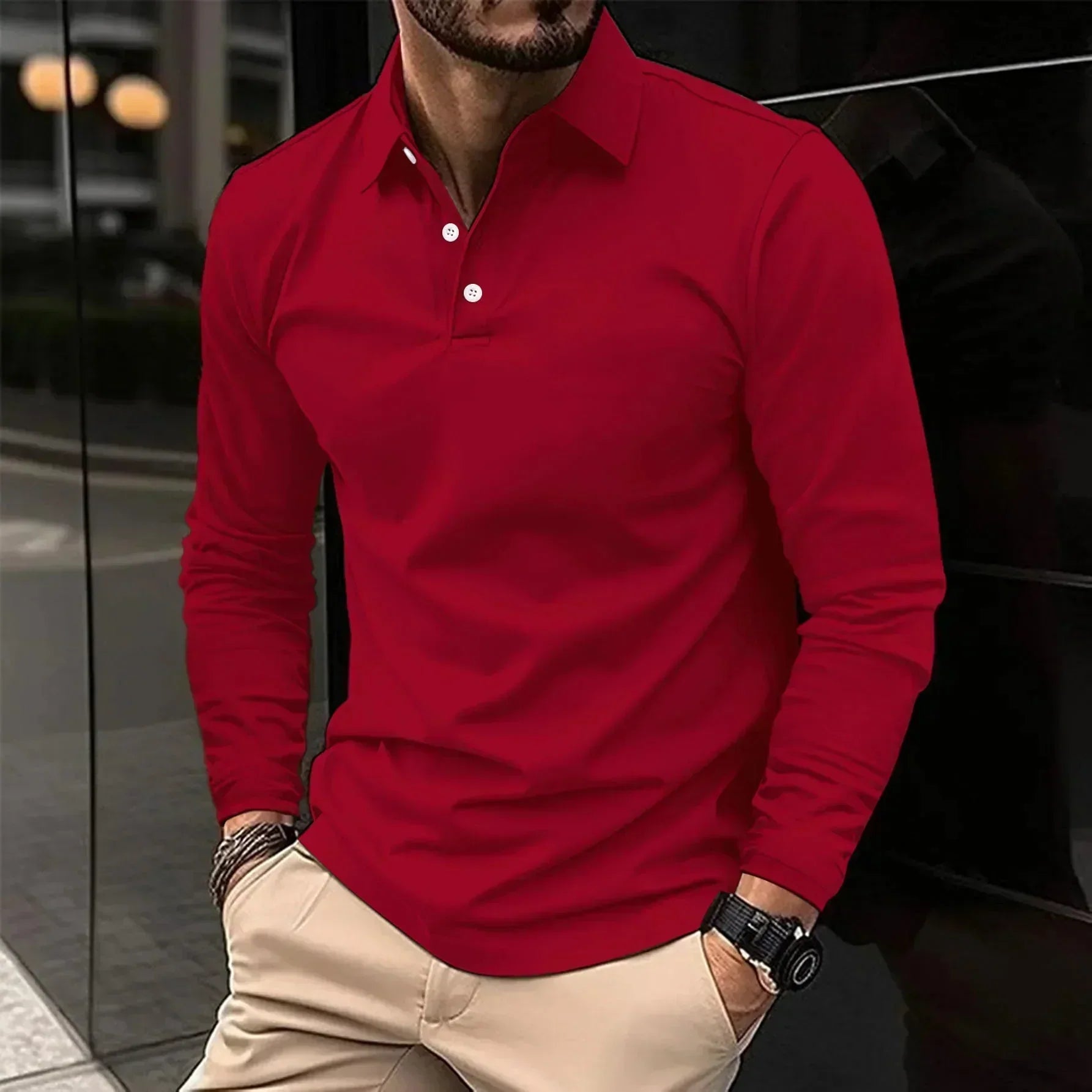 Polo para hombre de manga larga con ajuste regular y cuello