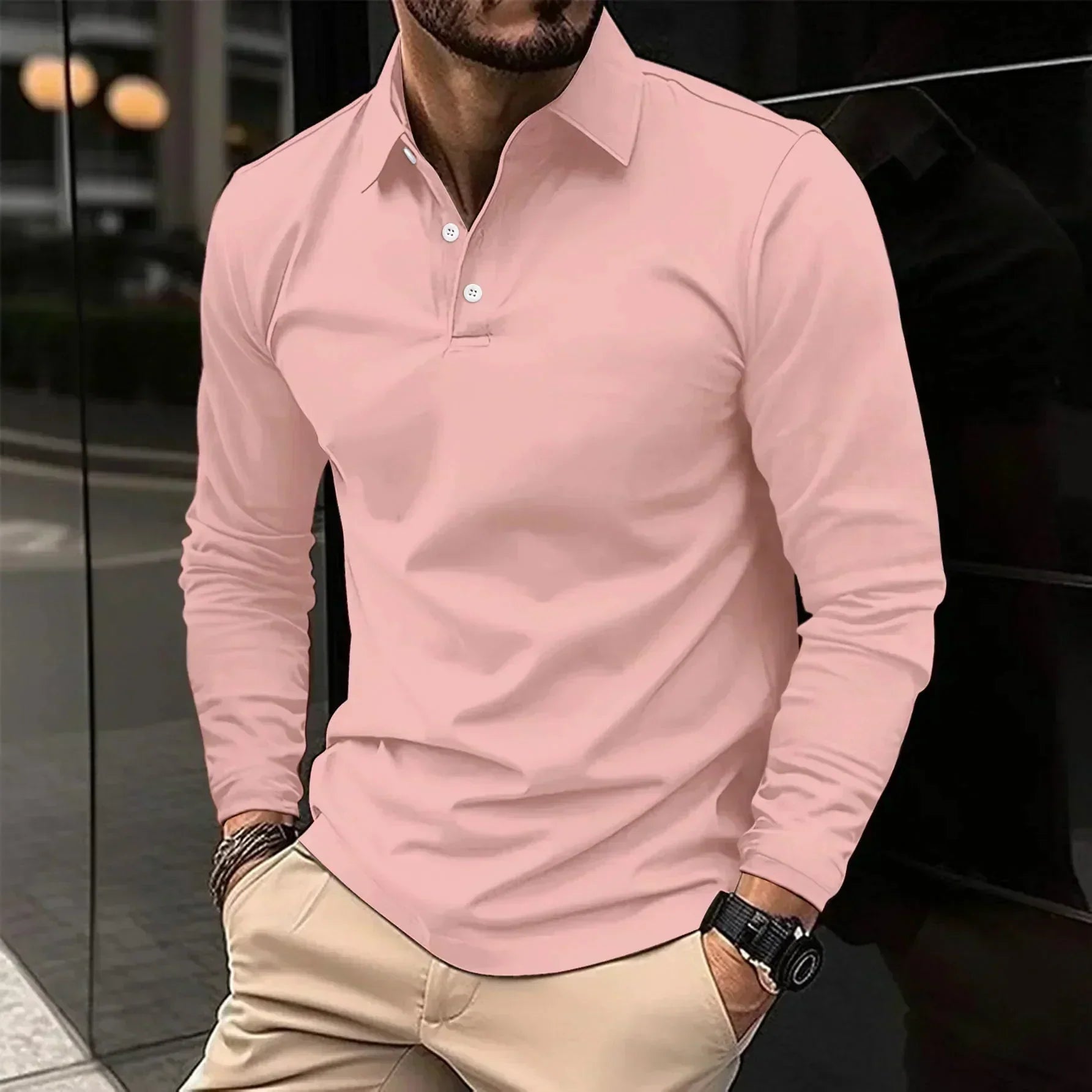 Polo para hombre de manga larga con ajuste regular y cuello