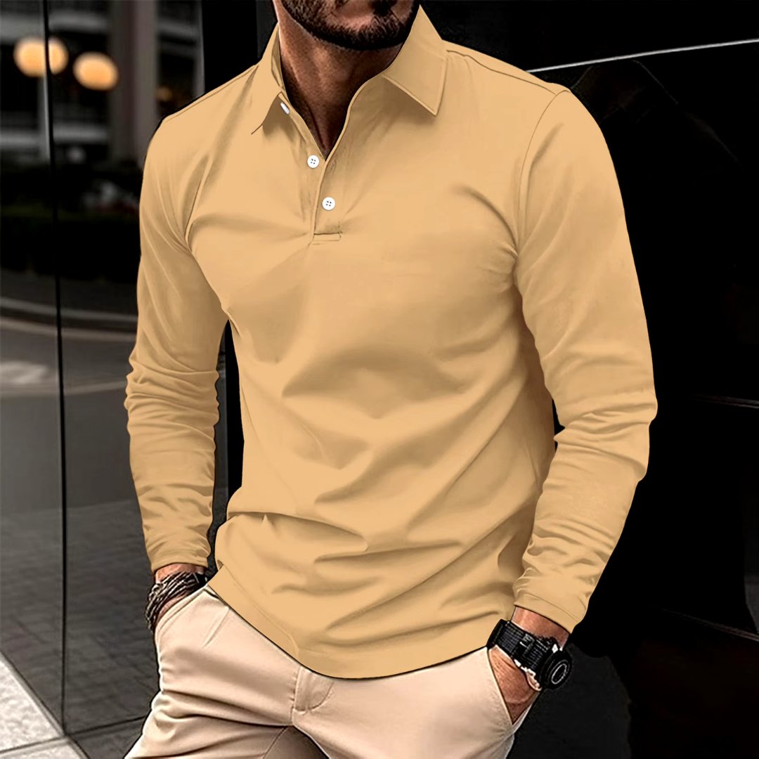 Polo para hombre de manga larga con ajuste regular y cuello