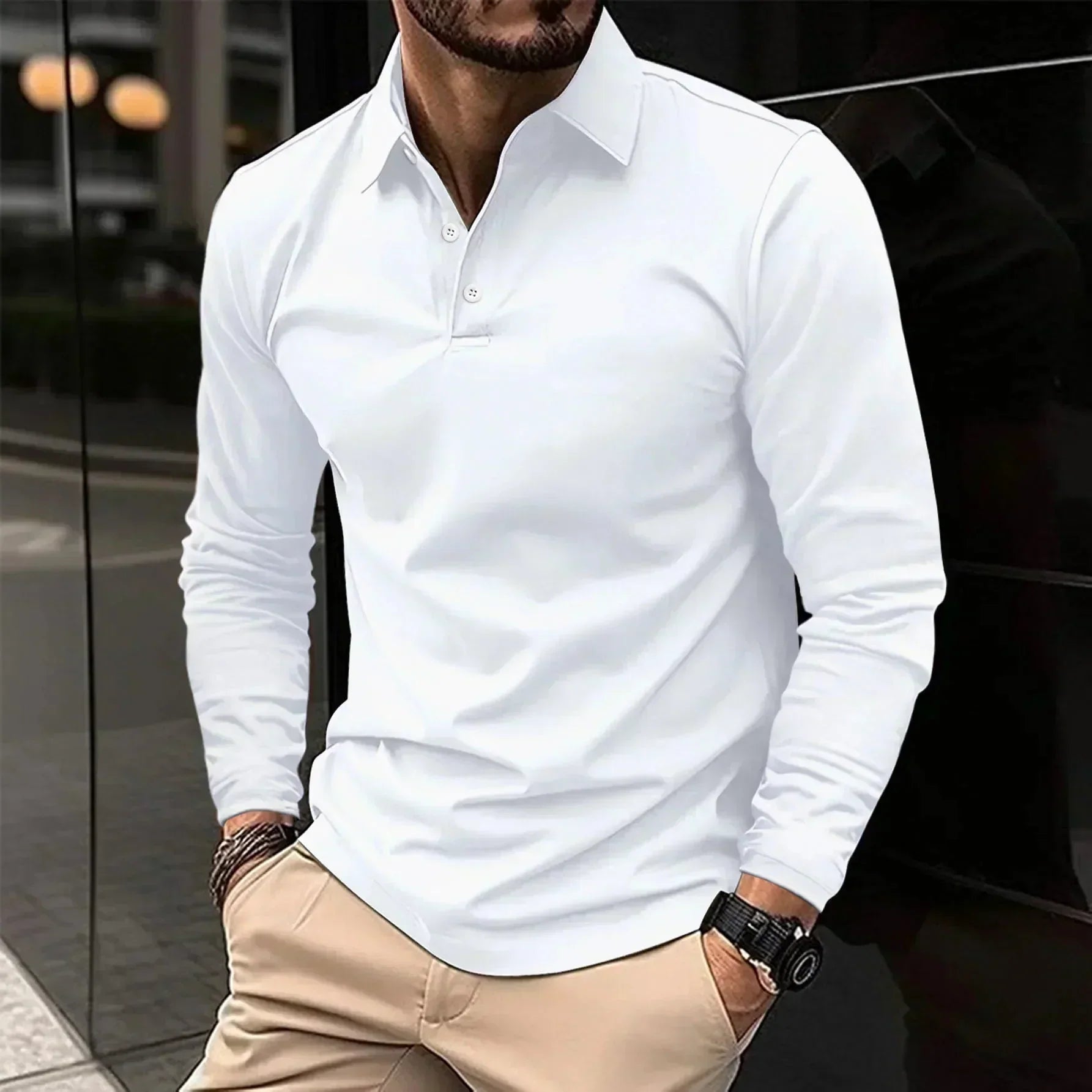 Polo para hombre de manga larga con ajuste regular y cuello
