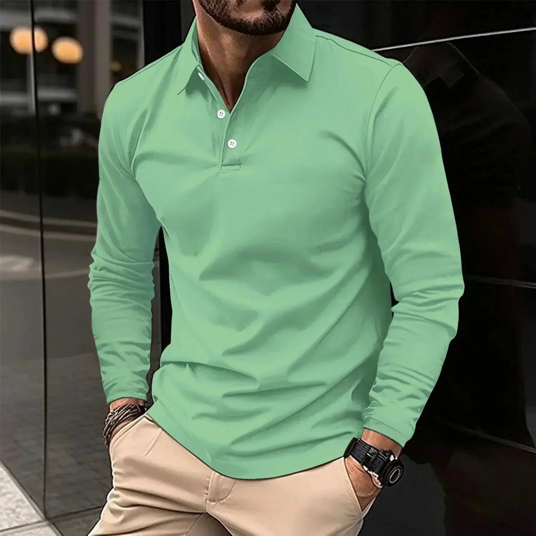 Polo para hombre de manga larga con ajuste regular y cuello