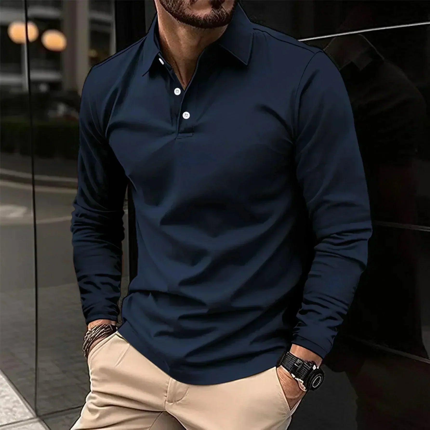 Polo para hombre de manga larga con ajuste regular y cuello