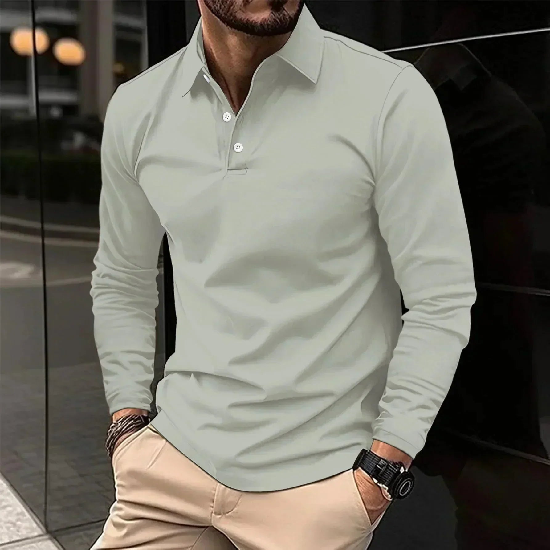 Polo para hombre de manga larga con ajuste regular y cuello