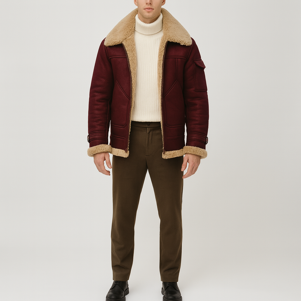 Valerios Fashion veste en shearling pour homme en cuir matelassé hiver