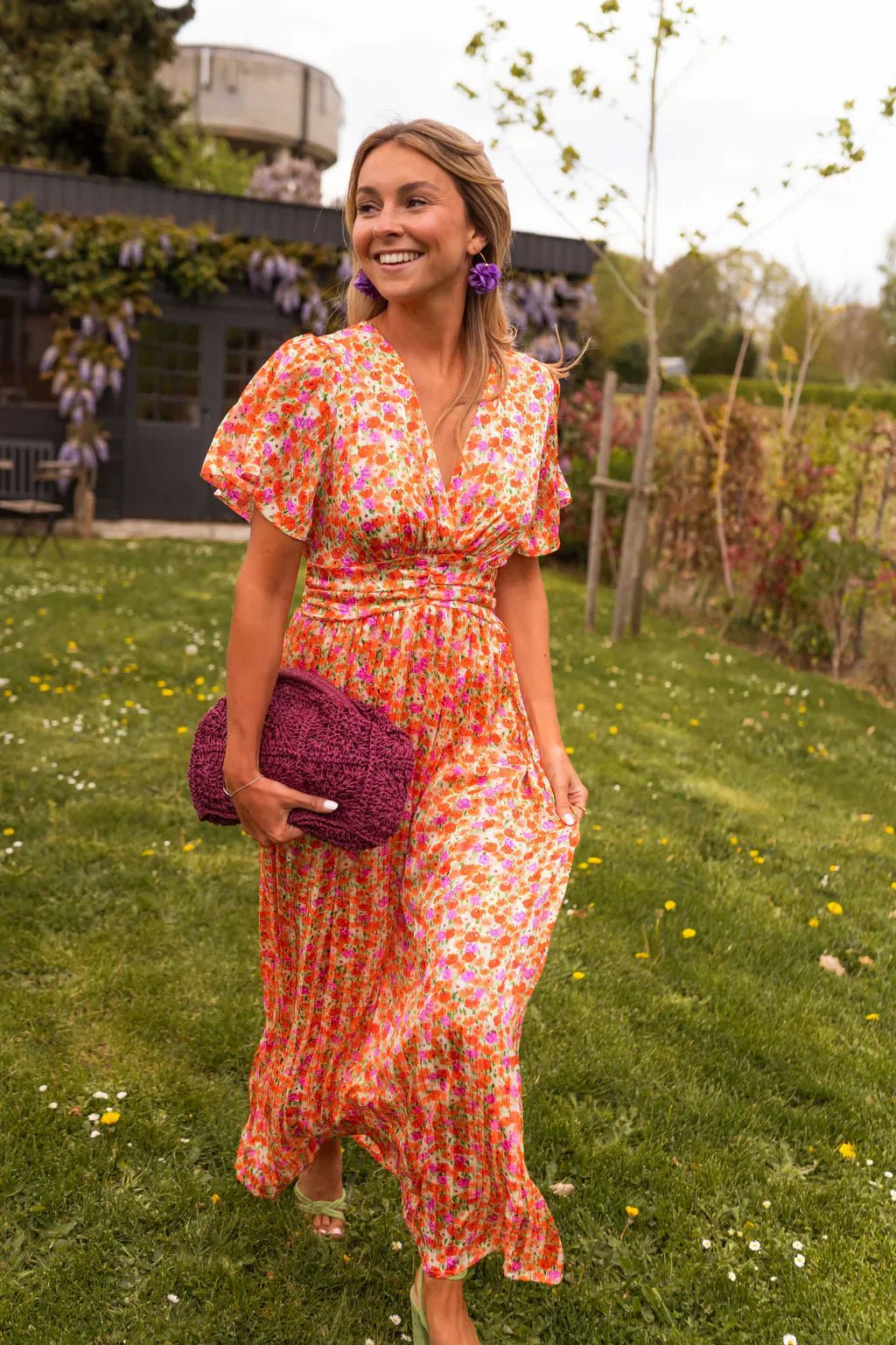 Rochie lungă de damă cu imprimeu floral și decolteu în V – Rochie de vară elegantă și casual