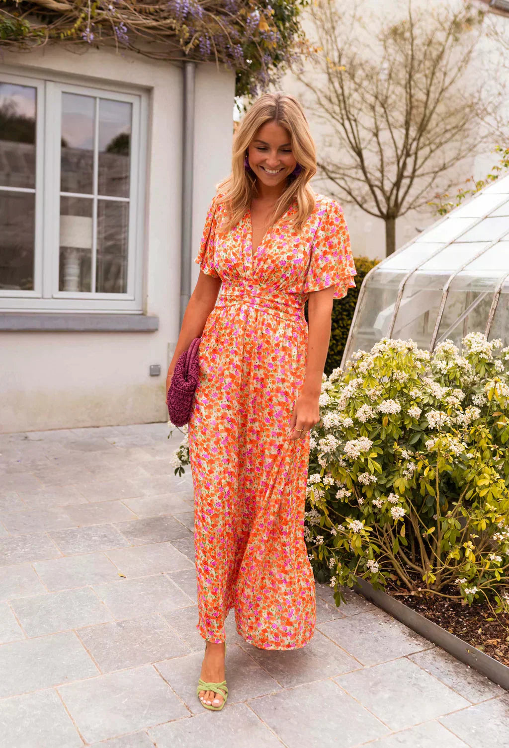 Rochie lungă de damă cu imprimeu floral și decolteu în V – Rochie de vară elegantă și casual