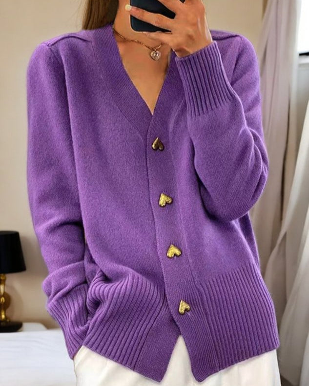 Cardigan in Maglia Morbida da Donna con Bottoni a Cuore | Maglione Dolce e alla Moda