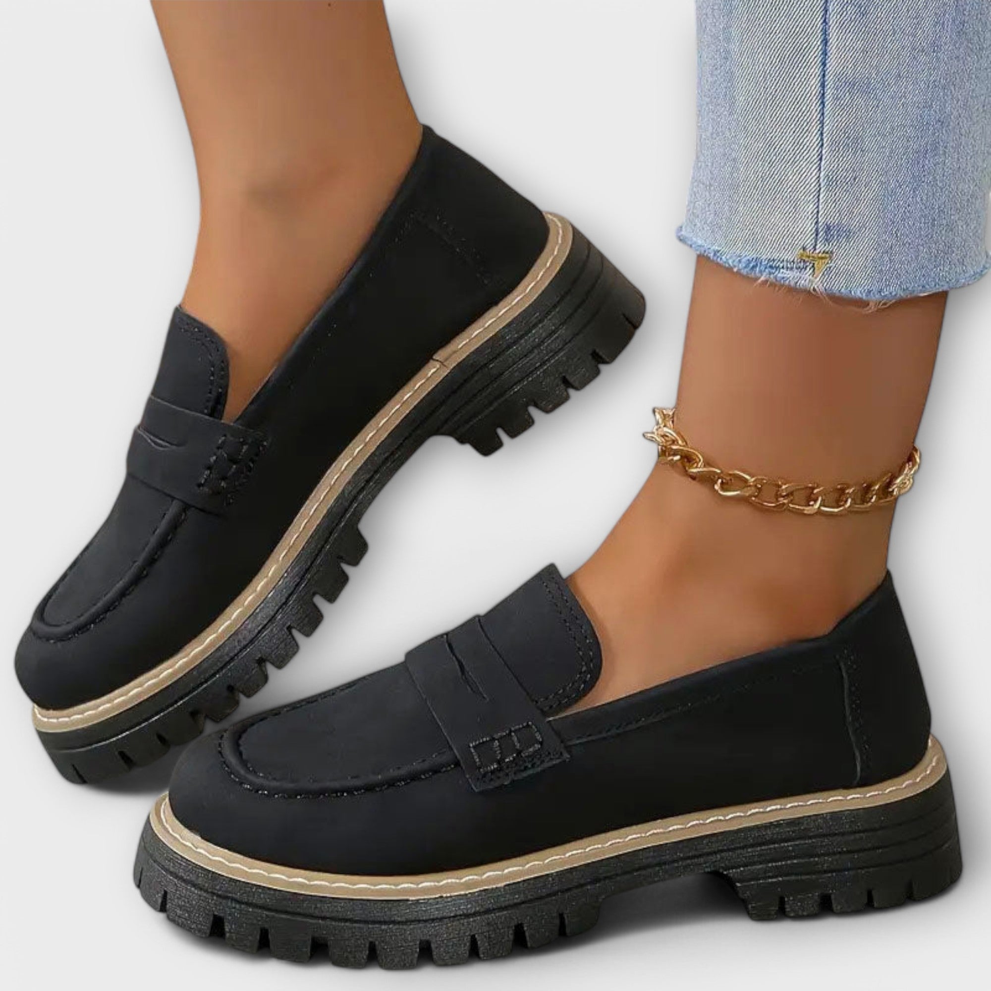 Women's Moccasins with Tank Tread Sole and Slip-On Design