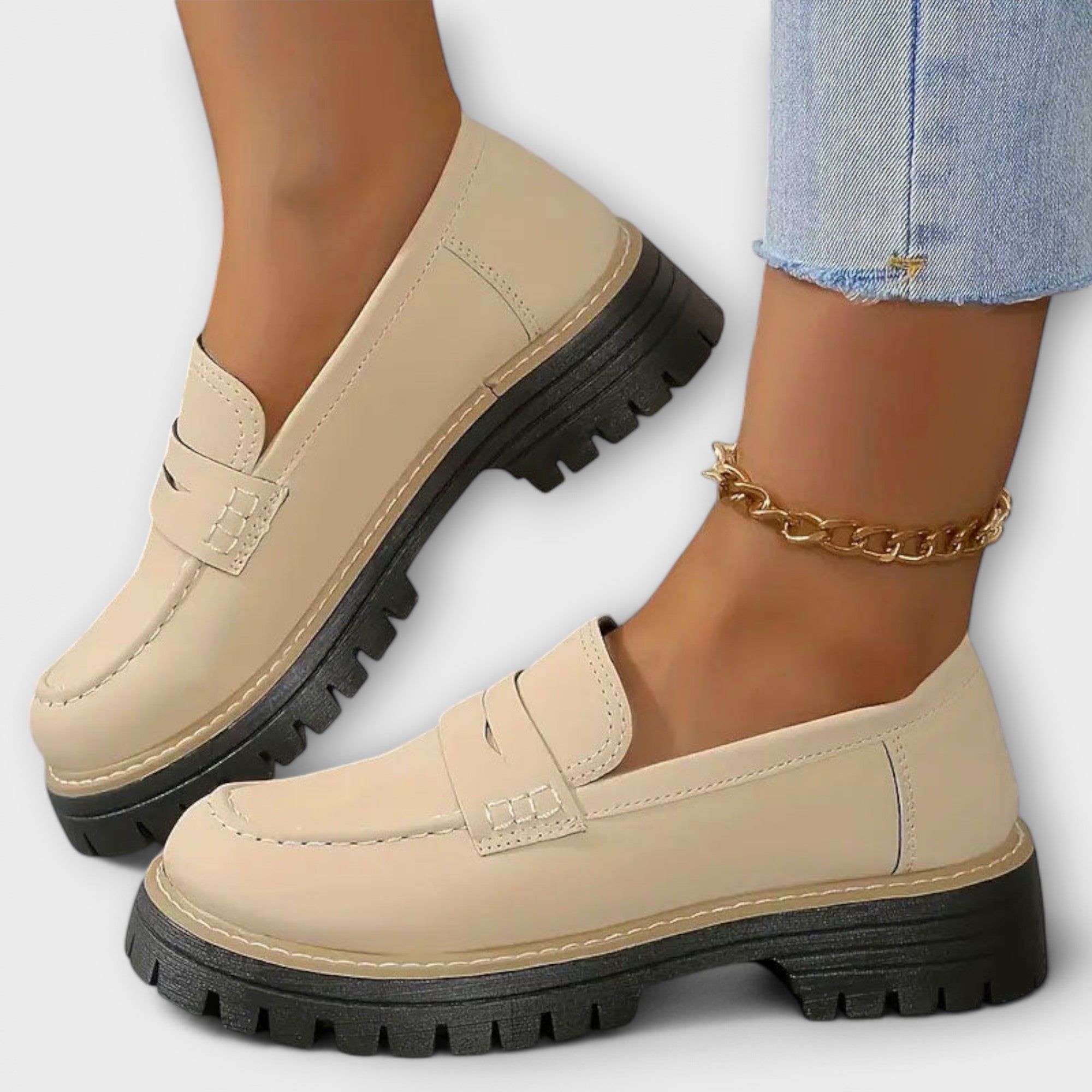Women's Moccasins with Tank Tread Sole and Slip-On Design