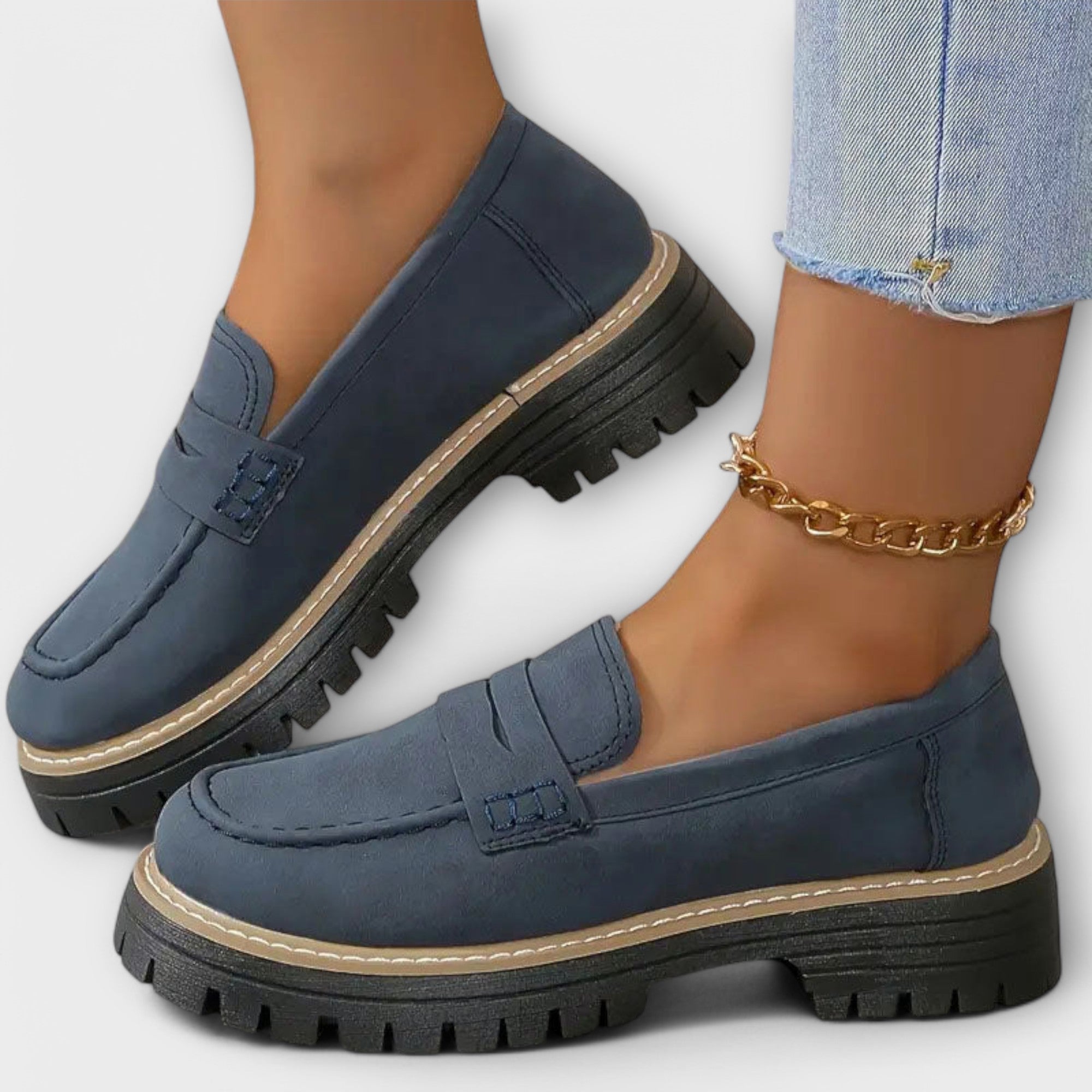 Women's Moccasins with Tank Tread Sole and Slip-On Design