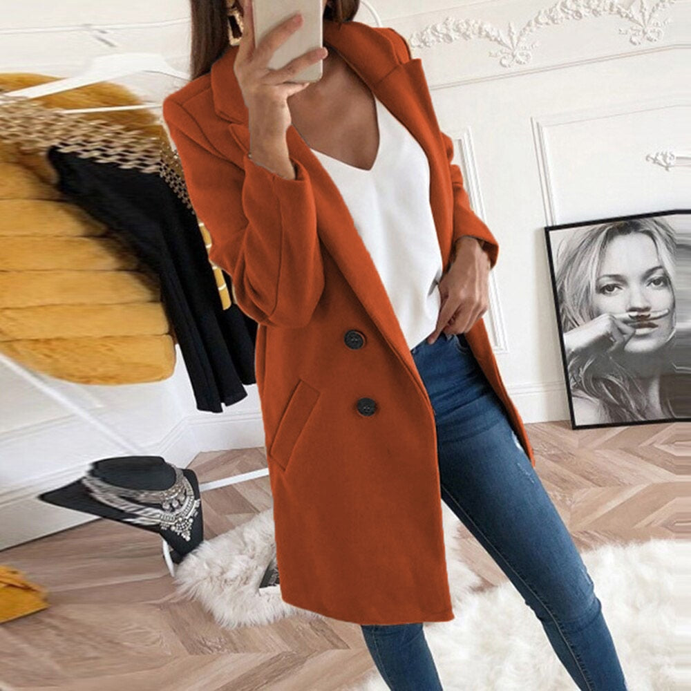 Cappotto Blazer Lungo da Donna Caldo a Doppio Petto | Soprabito Invernale Comodo