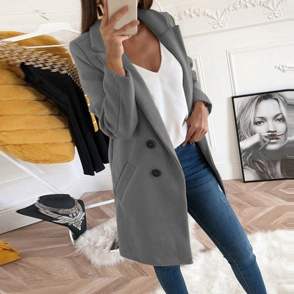 Cappotto Blazer Lungo da Donna Caldo a Doppio Petto | Soprabito Invernale Comodo