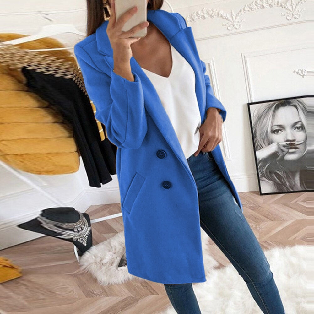 Cappotto Blazer Lungo da Donna Caldo a Doppio Petto | Soprabito Invernale Comodo