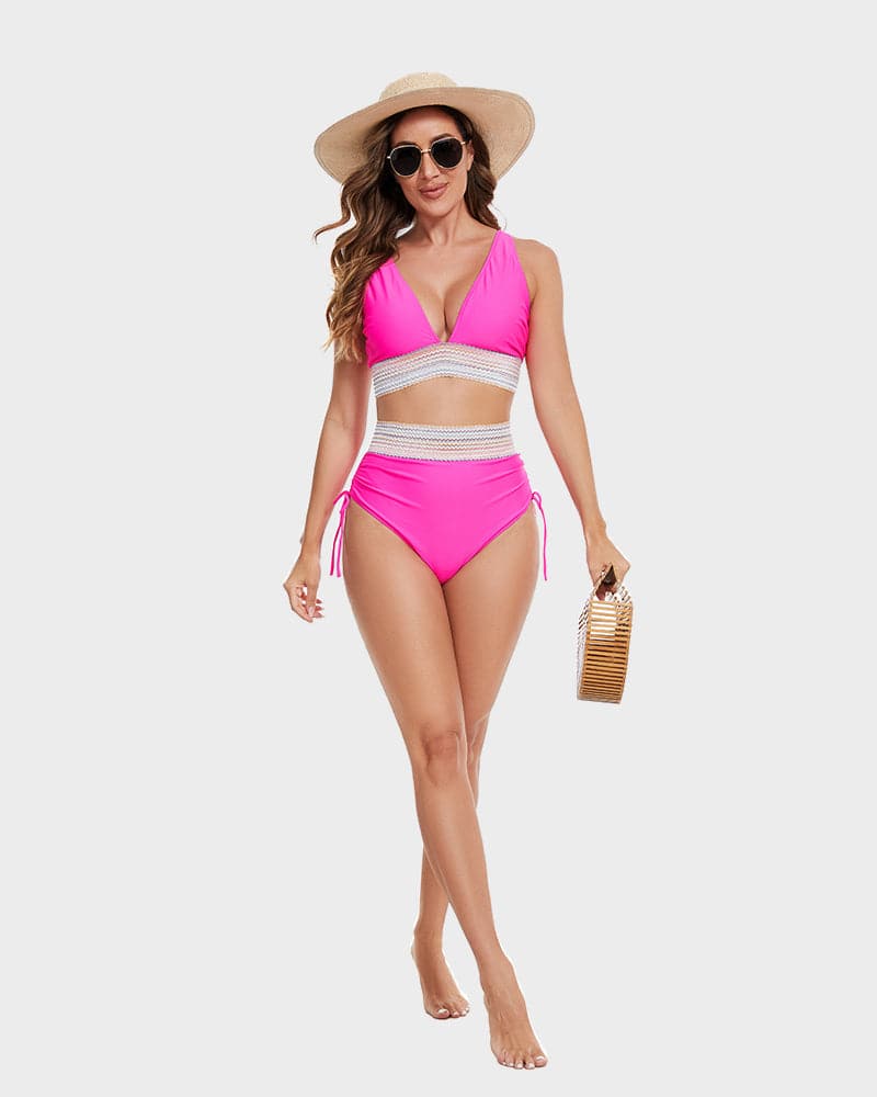 Damskie bikini z wysokim stanem i trójkątnym biustonoszem