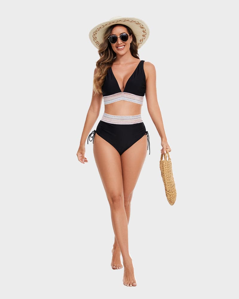 Damskie bikini z wysokim stanem i trójkątnym biustonoszem