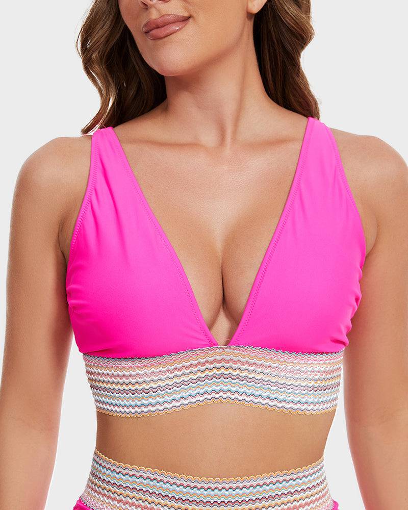 Damskie bikini z wysokim stanem i trójkątnym biustonoszem