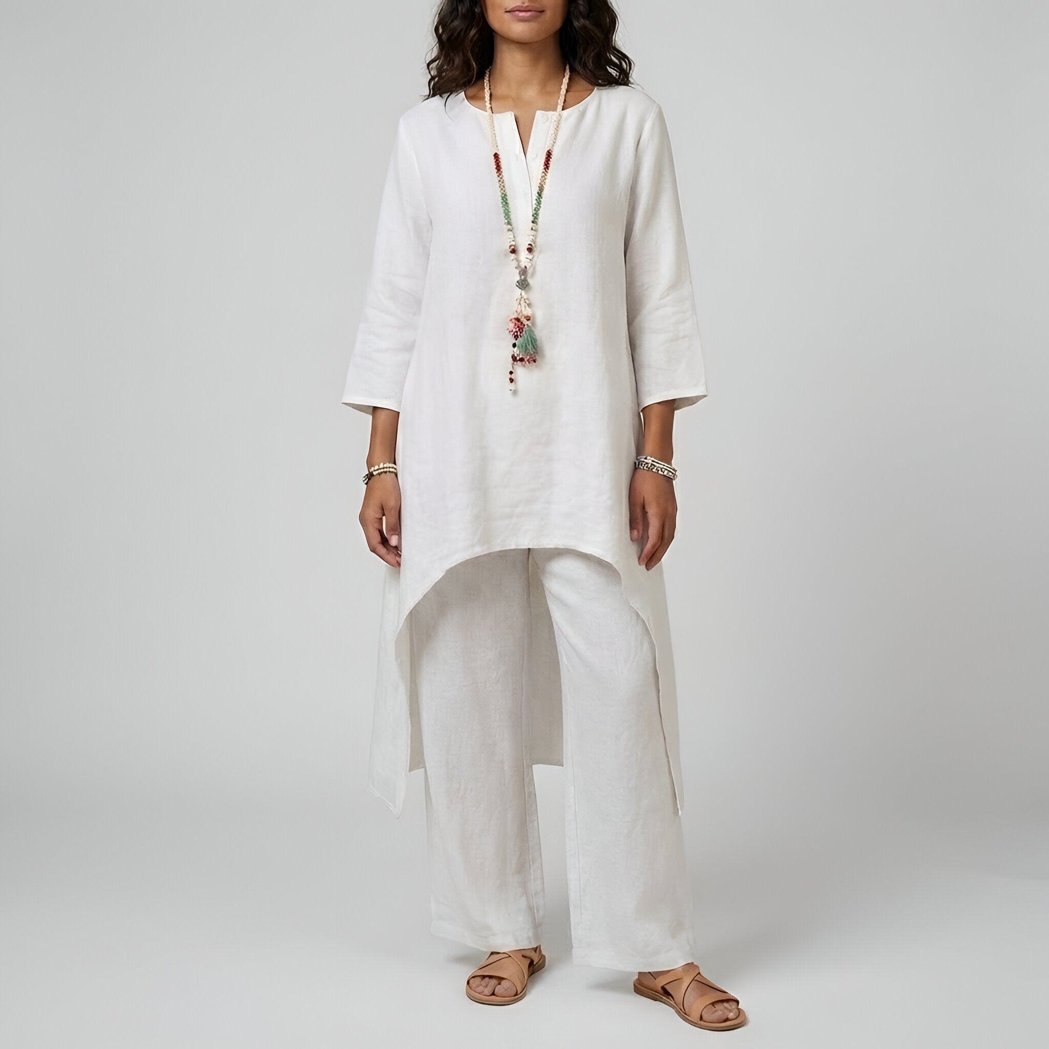 Γυναικεία φόρμα τουνίκ και παντελόνια από ελαφρύ βαμβάκι, άνετη εφαρμογή, casual, κομψή