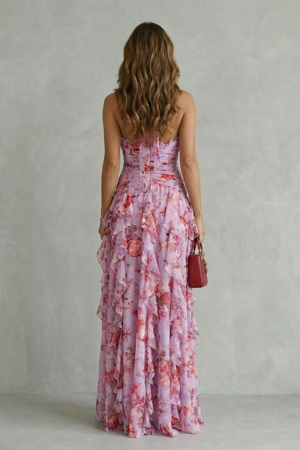 Abito Lungo Floreale da Donna con Scollo Halter e Gonna a Balze